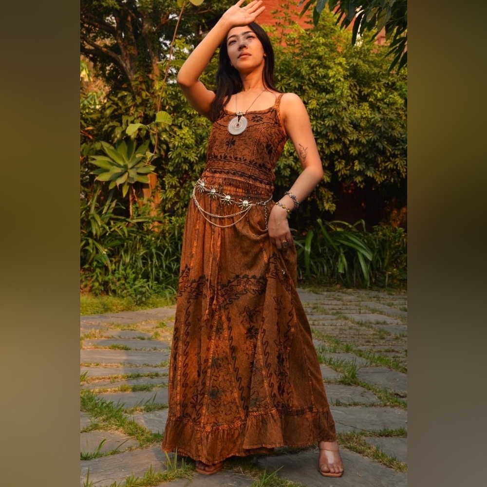 Brown Maxi Skirt and Top Set— Boho Floral Print Women's Maxi - Picture 7 of 7